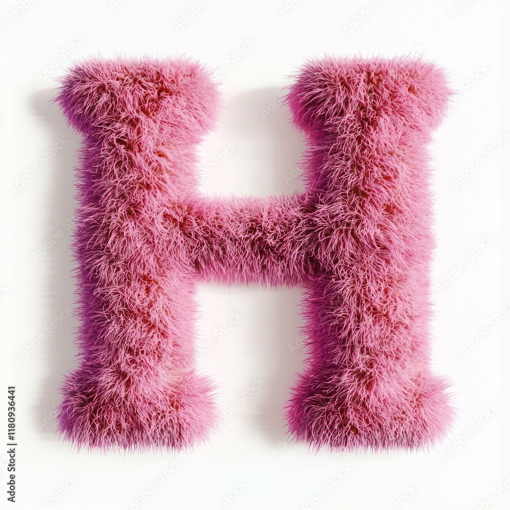 Voluminous pink fur crafts a soft-focus 3D H, delicately isolated. Voluminous pink fur crafts a soft-focus 3D H, delicately isolated.