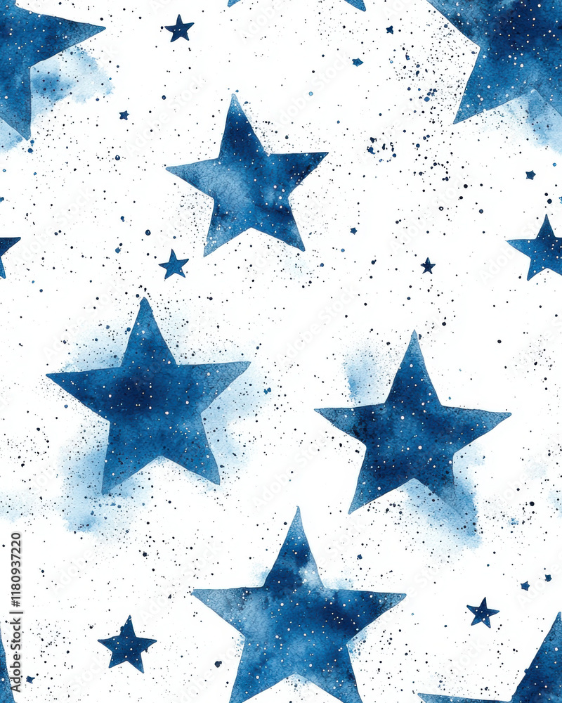 Obraz premium Minimal hand drawn stars in muted blue on white background create serene pattern