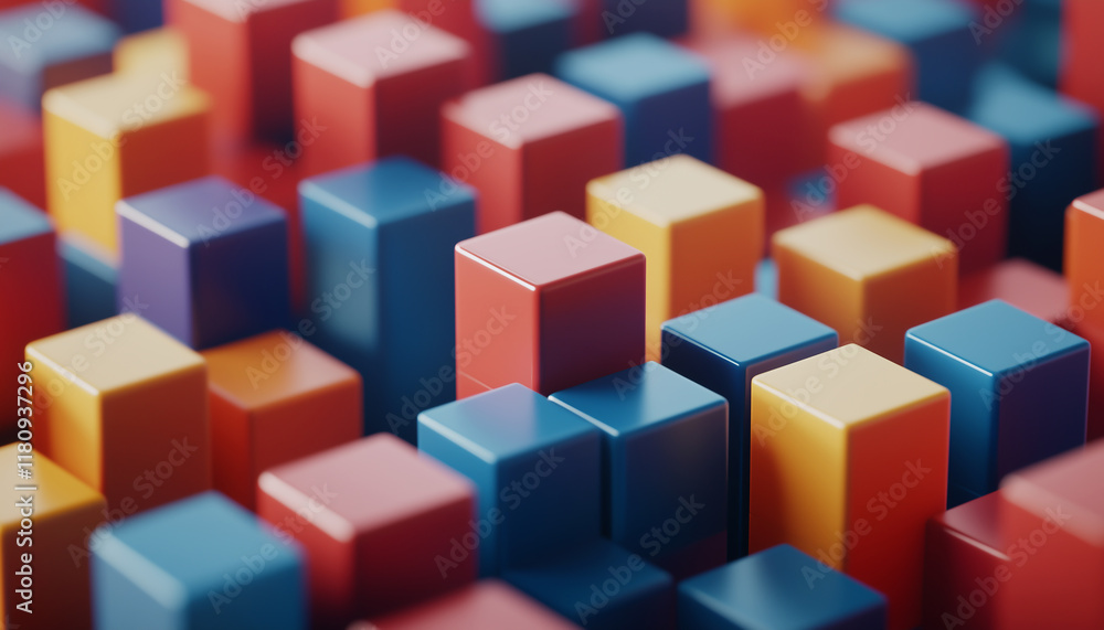 A dynamic grid of colorful cubes with 3D depth and perspective. Generative AI. A dynamic grid of colorful cubes with 3D depth and perspective. Generative AI.