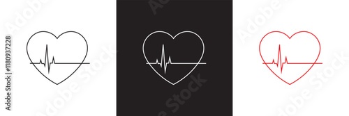 Red , black and white heartbeat  icon. isolated on white and black background. vector illustration. EPS 10