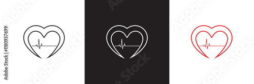 Red , black and white heartbeat  icon. isolated on white and black background. vector illustration. EPS 10