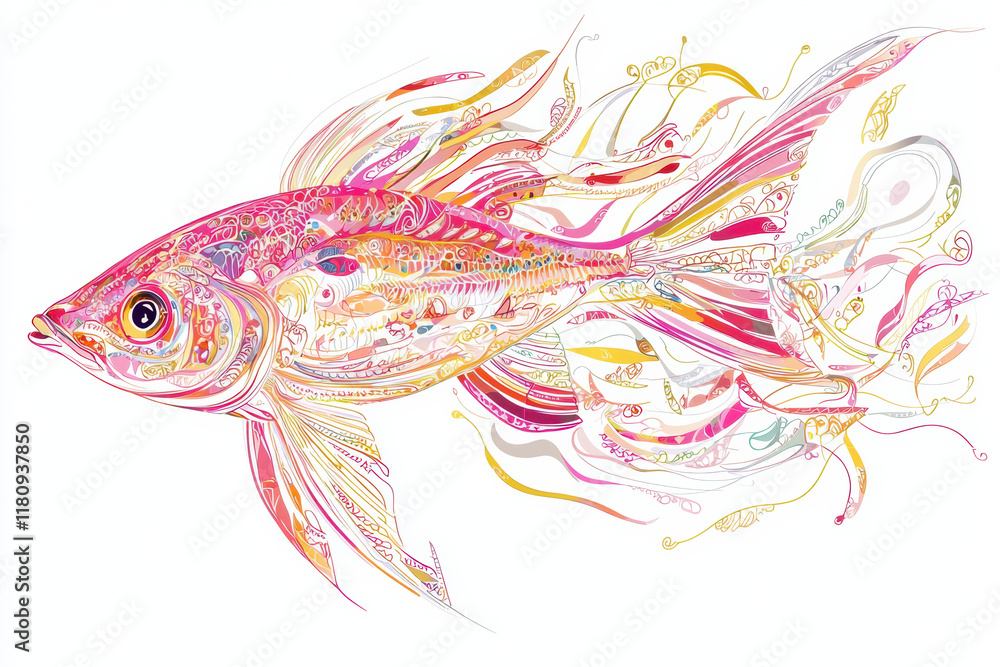 vibrant, colorful illustration of angelfish with flowing fins vibrant, colorful illustration of angelfish with flowing fins
