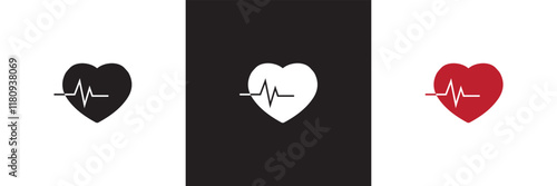 Red , black and white heartbeat  icon. isolated on white and black background. vector illustration. EPS 10