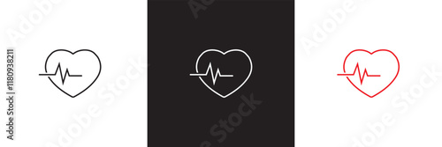 Red , black and white heartbeat  icon. isolated on white and black background. vector illustration. EPS 10