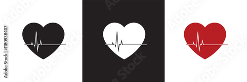 Red , black and white heartbeat  icon. isolated on white and black background. vector illustration. EPS 10