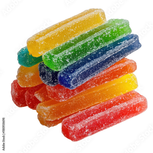 Colorful and vibrant gummy candies stacked in a delightful arrangement. transparent background