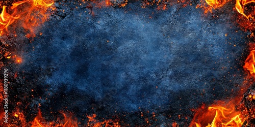 Fiery dark texture with flames radiates intense heat. Burning background bursts with hot energy. This abstract template provides a dynamic and vibrant mockup bg option.