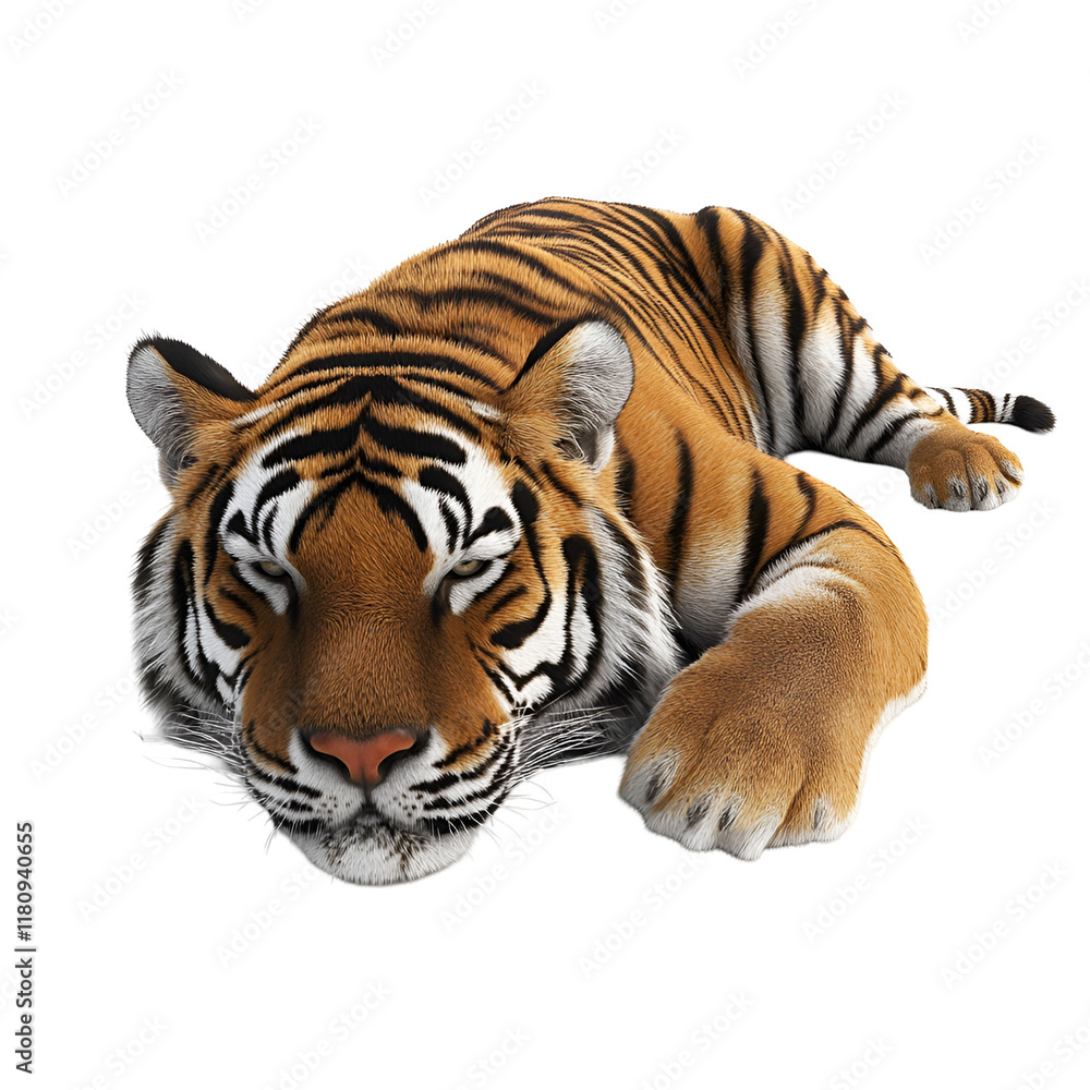 Fototapeta premium tiger lying on white background