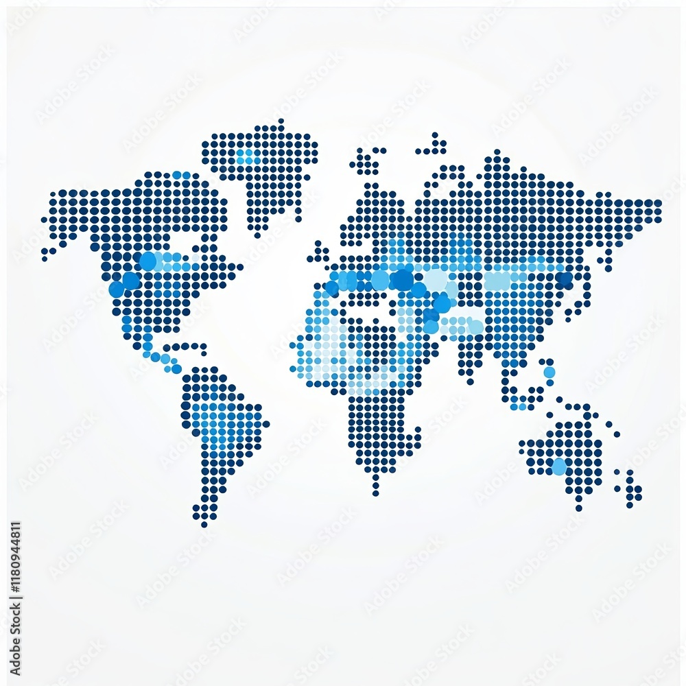Fototapeta premium blue dot world map on white background