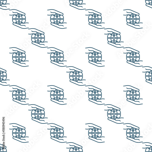Earth Globe inside Hands vector Multipolarity seamless pattern in outline style