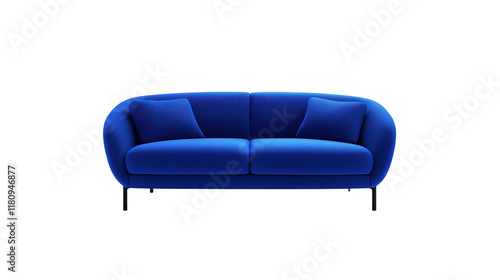 Bold Contemporary Sofa in Cobalt Blue with Curved Edges and Matte Black Legs