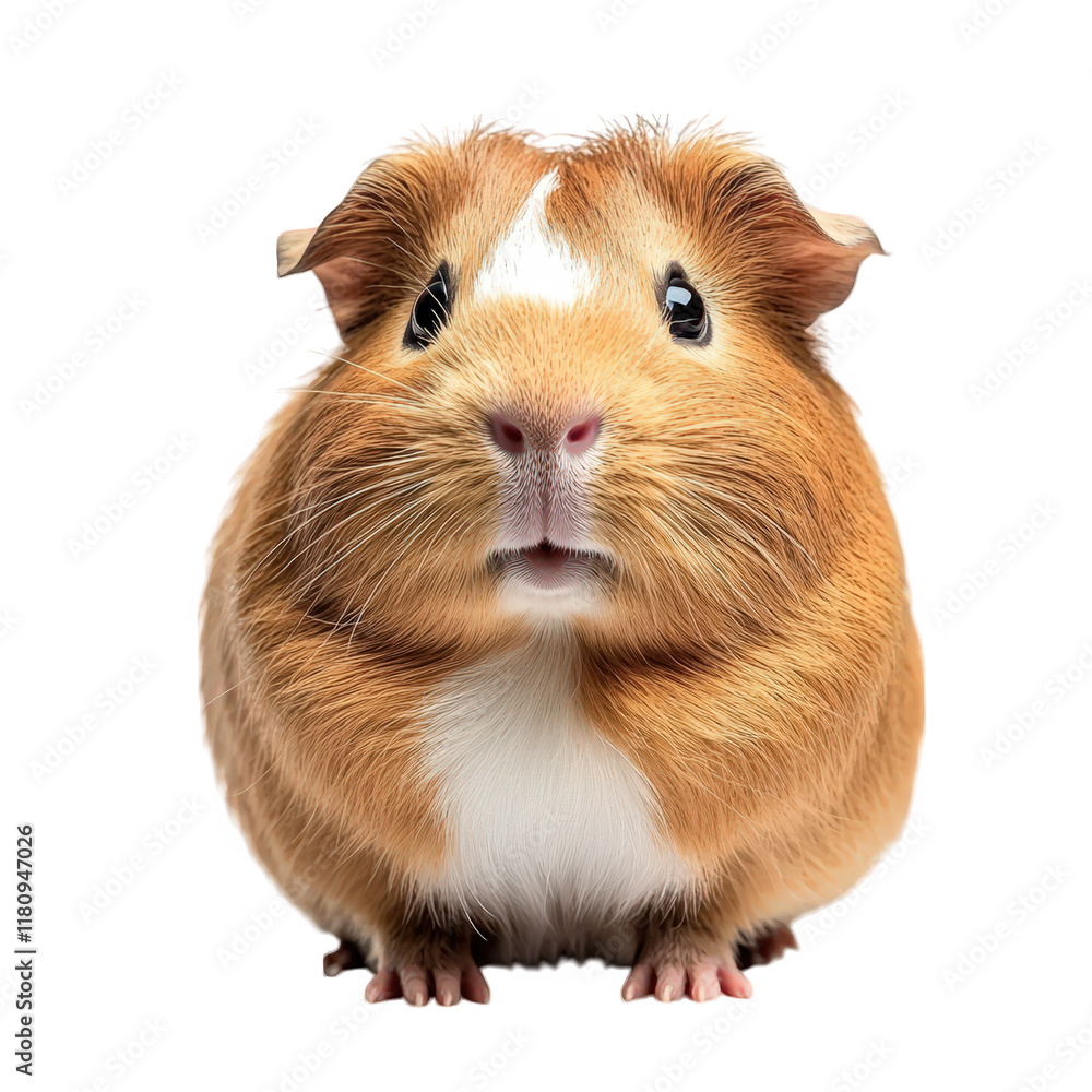 cute. fluffy guinea pig with a round body and a friendly expression. set against a plain white background it highlights the animal's vibrant orange and white fur. making it an appealing subject for pe cute. fluffy guinea pig with a round body and a friendly expression. set against a plain white background it highlights the animal's vibrant orange and white fur. making it an appealing subject for pe