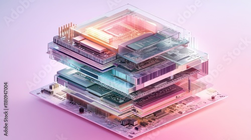 Wallpaper Mural Transparent CPU layers, tech innovation, isometric view, pink background, marketing Torontodigital.ca