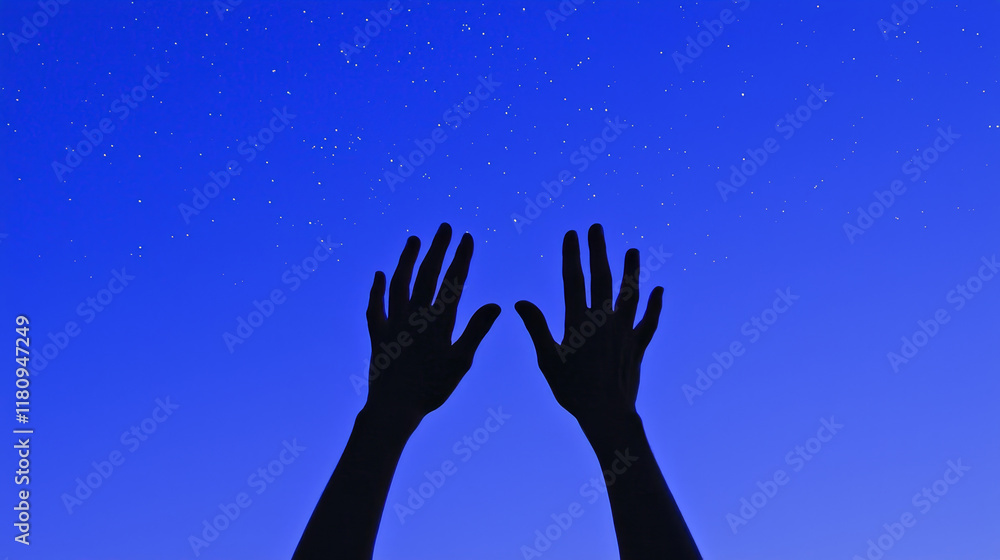 Reaching hands towards stars, symbolizing hope and aspiration Reaching hands towards stars, symbolizing hope and aspiration