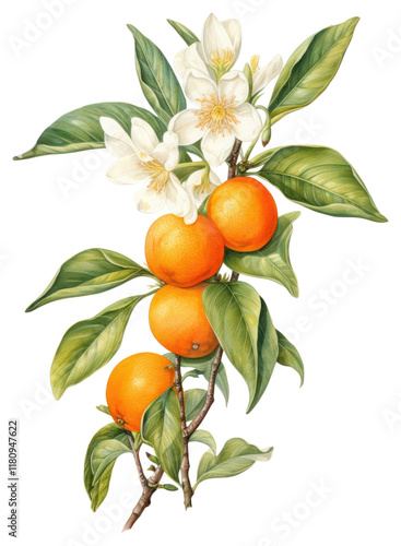 PNG Orange branch with flower orange illustration botanical flowers.