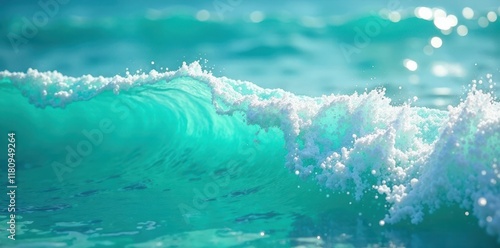 Shimmering turquoise water, soft wave texture, delicate foam, foam, oceanic