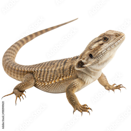 A plated lizard with rough armor-like scales resting in natural habitat under soft sunlight, isolated on white or transparent background photo