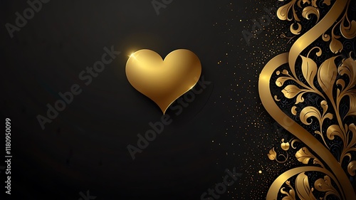 Gold metallic heart vector on a dark background