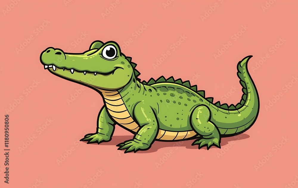Obraz premium A Happy Green Crocodile Cartoon Illustration