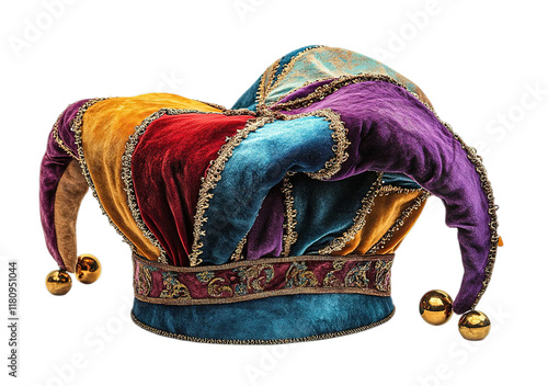 A vibrant jester hat with three pointy ears
