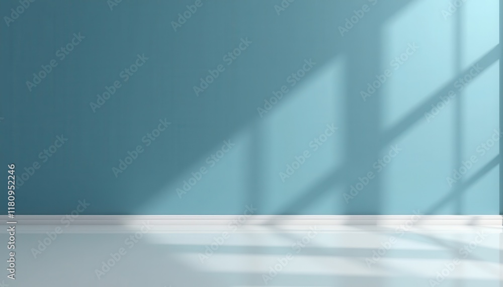A glossy white floor with a smoky blue wall for modern and fresh product photography. A glossy white floor with a smoky blue wall for modern and fresh product photography.