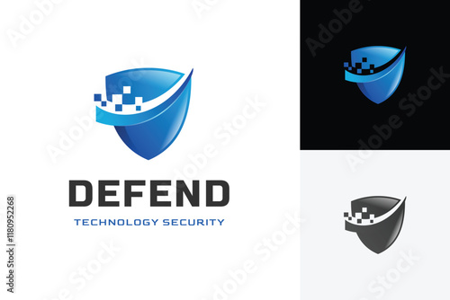 abstract Shield with digital pixel logo design, modern creative element concept. for cyber defend logo template