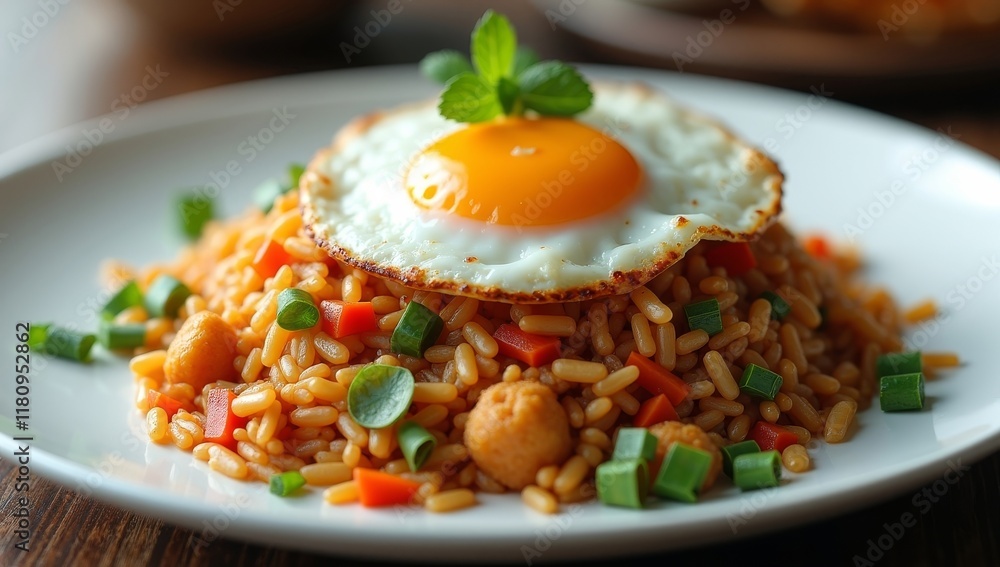 Fried Rice Dish Topped With A Fried Egg And Herbs Fried Rice Dish Topped With A Fried Egg And Herbs
