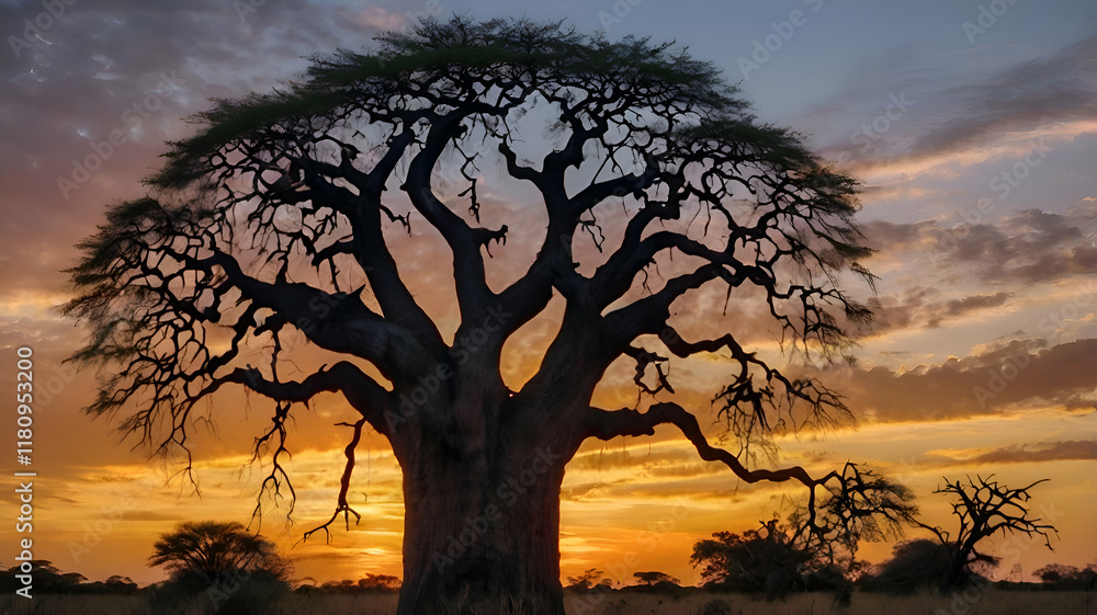 Experience the majestic beauty of a lion silk old tree landscape sunset background, Experience the majestic beauty of a lion silk old tree landscape sunset background,