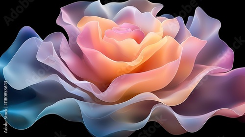Delicate and Ethereal Digital Rose with Soft Pastel Colors Against a Dark Background