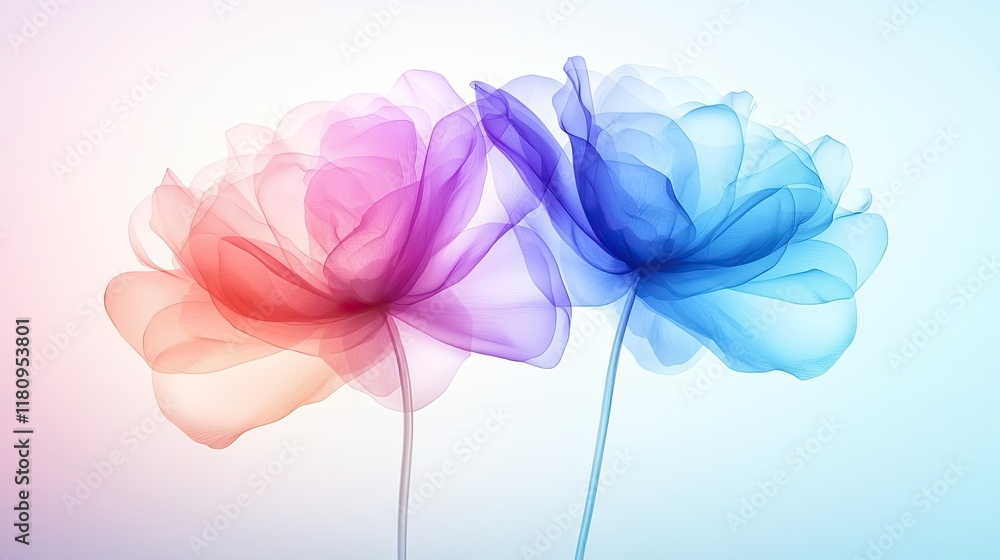 Obraz premium Ethereal Illustrations of Flowing Flower Petals in Soft Gradient Hues for Abstract Design Purposes