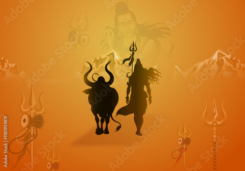 Indian Festival Maha Shivratri  Greetings Design Template with Lord Shiva and Nandi , Happy Maha Shivratri. 