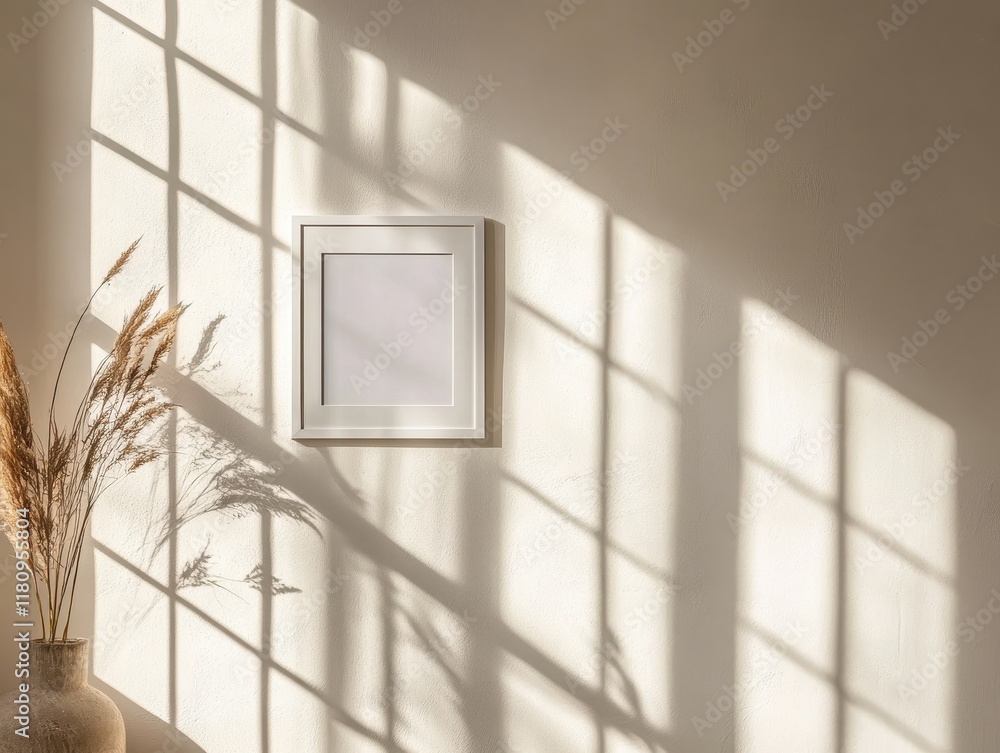 White Frame Sunlight Shadow Dried Flowers Vase White Frame Sunlight Shadow Dried Flowers Vase