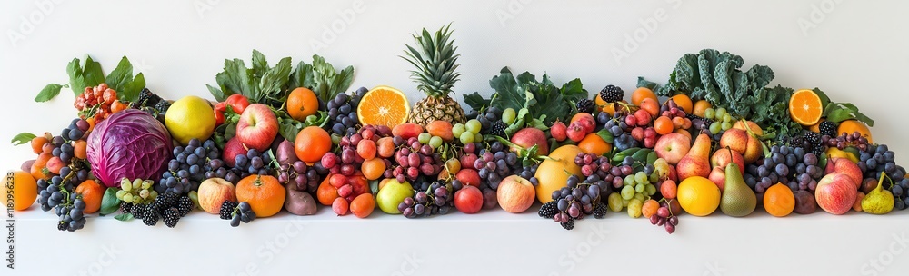 An Abundant Display of Fresh Fruits and Vegetables Showcasing a Colorful Array of Nature’s Bounty on a Clean White Background for Healthy Lifestyle Concepts An Abundant Display of Fresh Fruits and Vegetables Showcasing a Colorful Array of Nature’s Bounty on a Clean White Background for Healthy Lifestyle Concepts