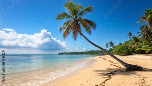 tropical beach with cocnut palm tree photo