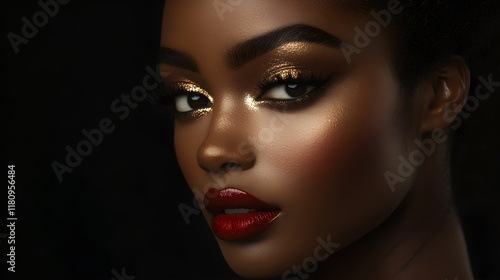 Wallpaper Mural Opulent Glamour: The Captivating Elegance of Gold-Black Tones with Glitter Eyes and Wine Lips Torontodigital.ca