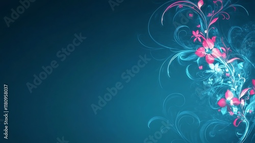 Wallpaper Mural Abstract Teal Background with Pink Floral Design Torontodigital.ca