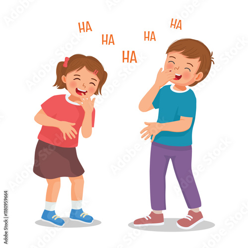 Cute little kids boy and girl laughing together 