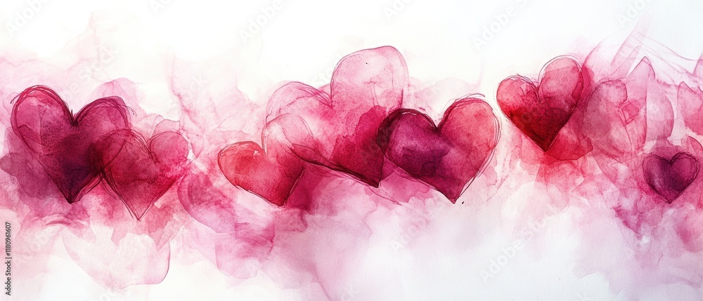 Fototapeta premium Abstract Watercolor Art Featuring Heart Shapes in Red Tones
