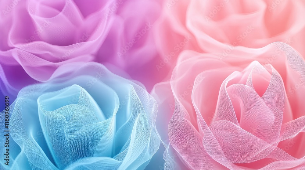 Delicate Pastel Roses in Soft Focus with Ethereal Fabric Layers and Dreamy Color Gradients Delicate Pastel Roses in Soft Focus with Ethereal Fabric Layers and Dreamy Color Gradients