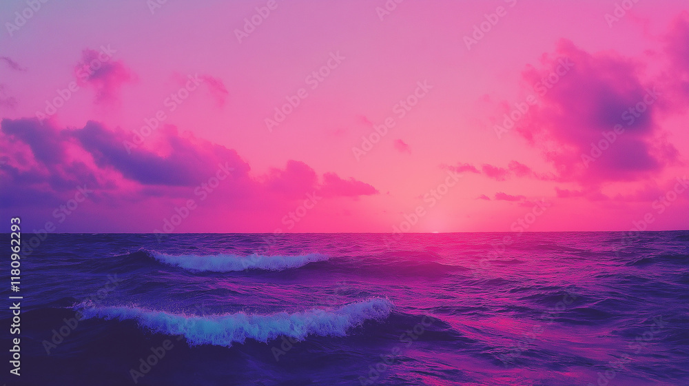 Obraz premium Pink Sunset Over Ocean Waves 