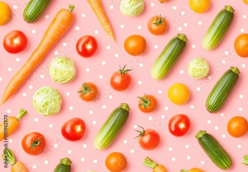 Wallpaper Mural Colorful Arrangement of Fresh Vegetables and Fruits on a Pink Polka-Dot Background for Healthy Lifestyle and Culinary Inspiration Torontodigital.ca