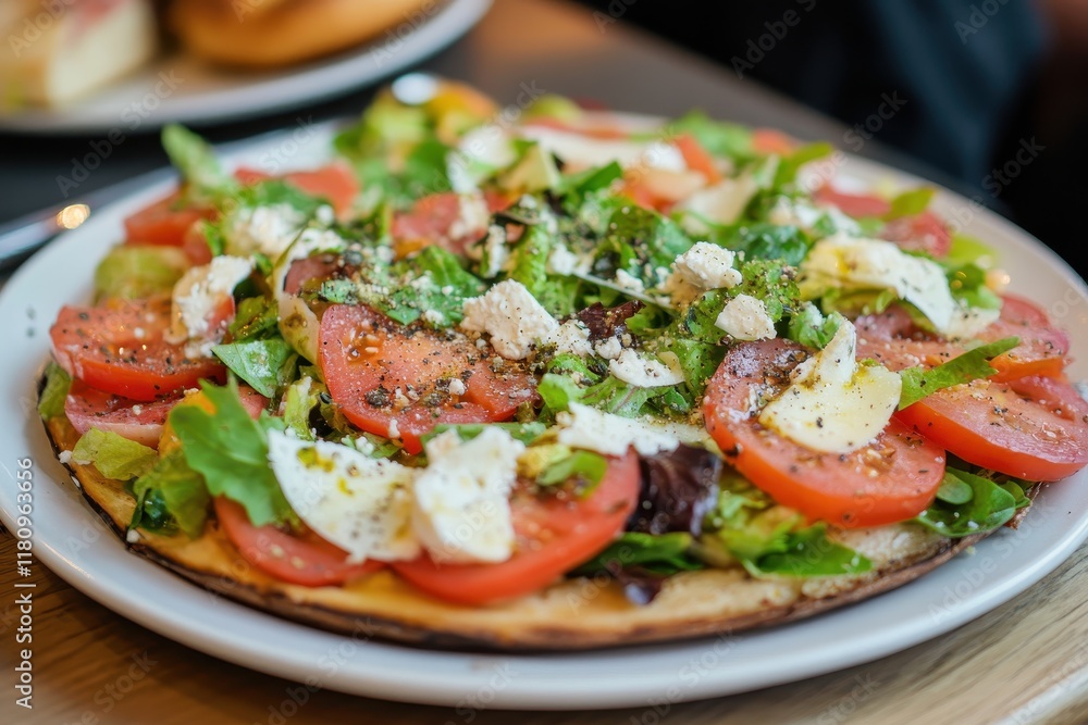 Restaurant tomato salad feta pizza lunch Restaurant tomato salad feta pizza lunch