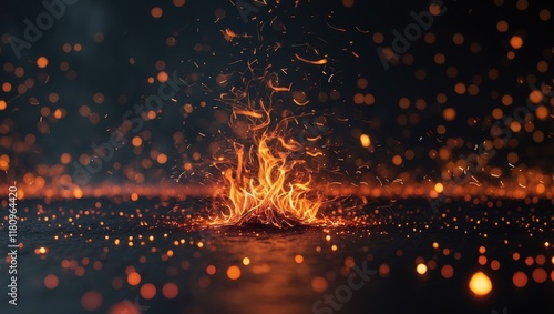 Fiery Embers: A Dramatic Blaze with Glowing Sparks