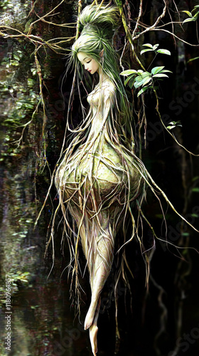 Nareephol or Makaliporn fruit of a maiden is shaped like a beautiful young woman, a mythical tree bearing fruits in the shape of a girl in the legendary Himavanta forest