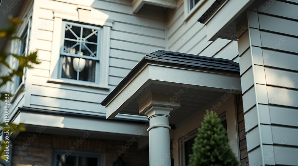 Exterior Detail of House with Portico and Window Exterior Detail of House with Portico and Window