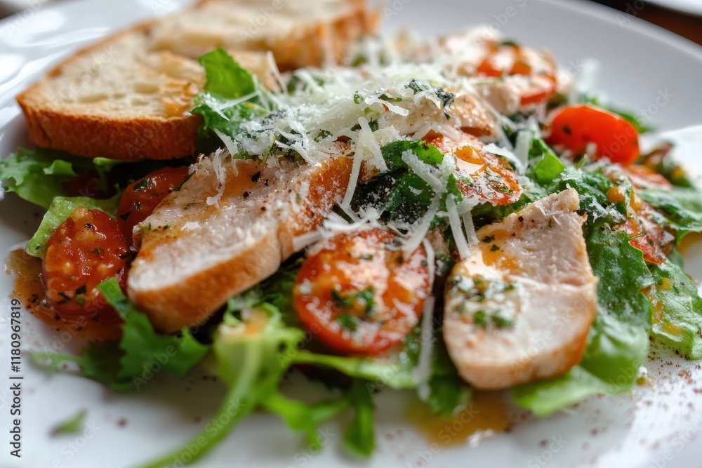 Grilled Chicken Salad Restaurant Lunch Closeup Grilled Chicken Salad Restaurant Lunch Closeup