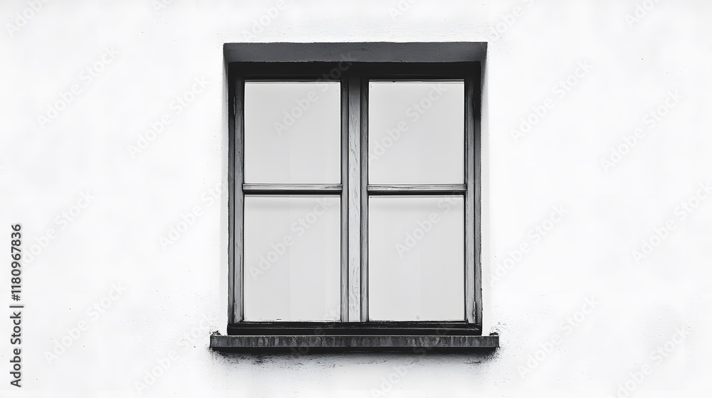 Fototapeta premium A wide window with a thin metal frame, surrounded by a clean, white surface.