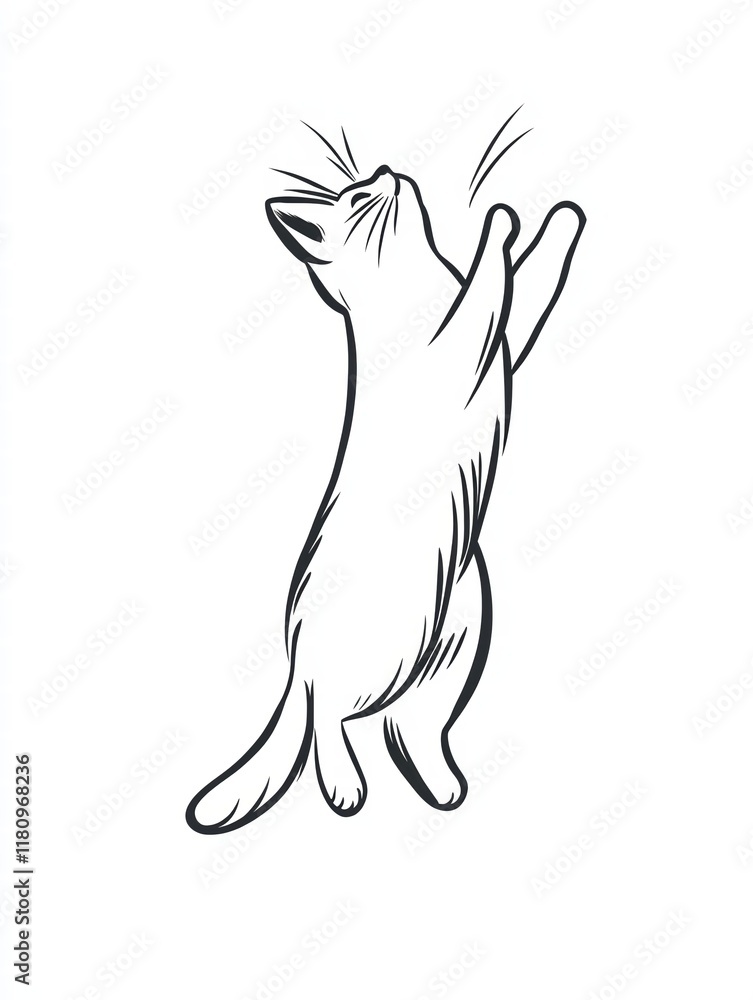 Whimsical Feline Delight: An adorable cat stands on its hind legs, reaching upwards with a playful expression, showcasing the charm and curiosity of domestic animals. Whimsical Feline Delight: An adorable cat stands on its hind legs, reaching upwards with a playful expression, showcasing the charm and curiosity of domestic animals.