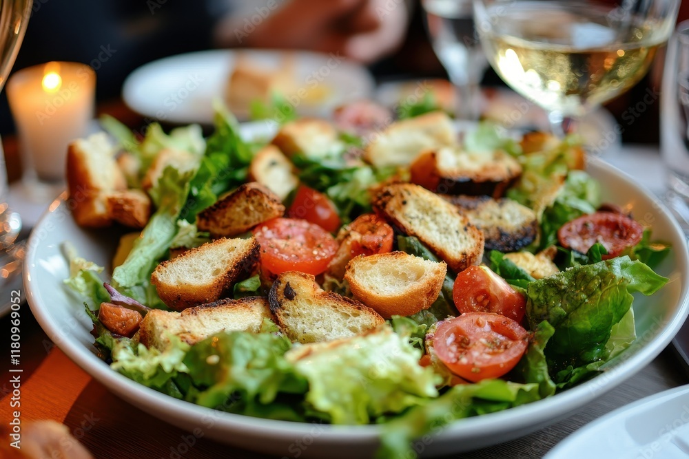 Restaurant Crouton Salad Dinner Table Setting Restaurant Crouton Salad Dinner Table Setting