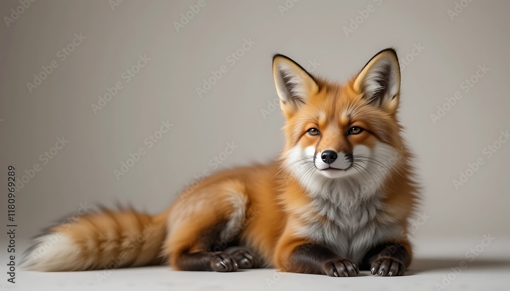 Red Fox Resting Gracefully On Light Background Red Fox Resting Gracefully On Light Background